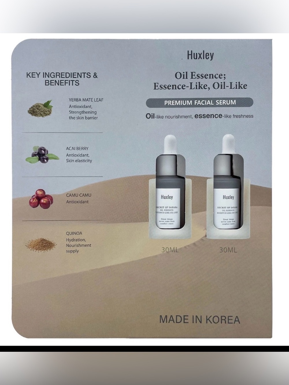 Huxley premium face serum  1oz + 1 oz pack made in Korea new sealed